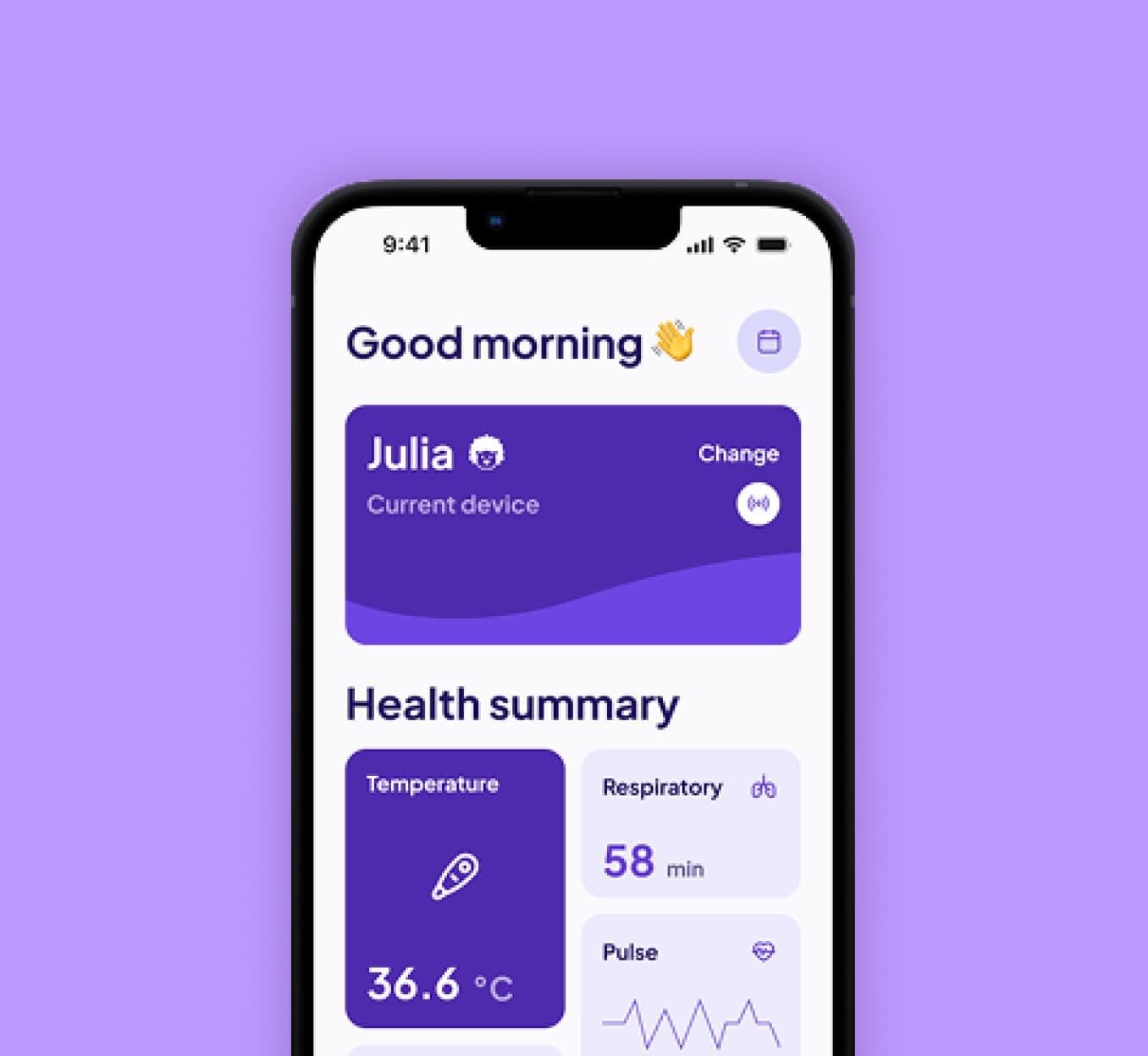 Neendu mobile app prototype: home screen
